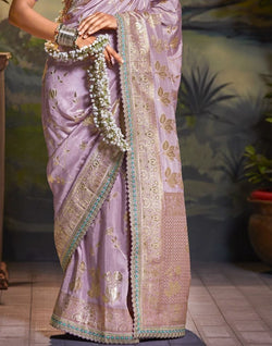 Collection of Purple Botanical Cotton Silk Saree in a gallery layout