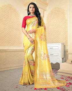 Collection of Mehendi Green Digital Floral Print Embellished Work Georgette Saree in a gallery layout