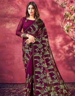 Collection of Wine Coloured Sequence Work Semi Georgette Saree in a gallery layout