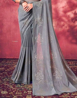 Collection of Grey Coloured Sequence Work Semi Georgette Saree in a gallery layout