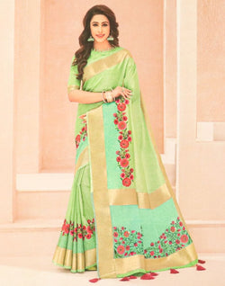 Collection of Light Green Coloured Banaras Silk Saree in a gallery layout