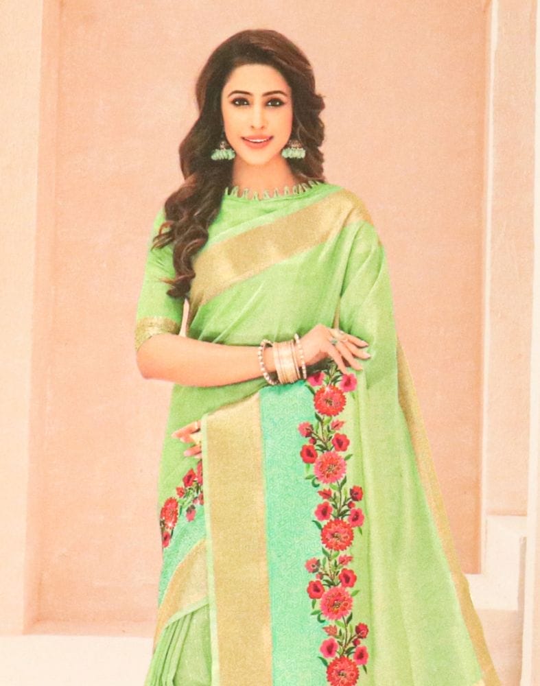 Light Green Coloured Banaras Silk Saree