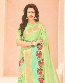 Collection of Light Green Coloured Banaras Silk Saree in a gallery layout