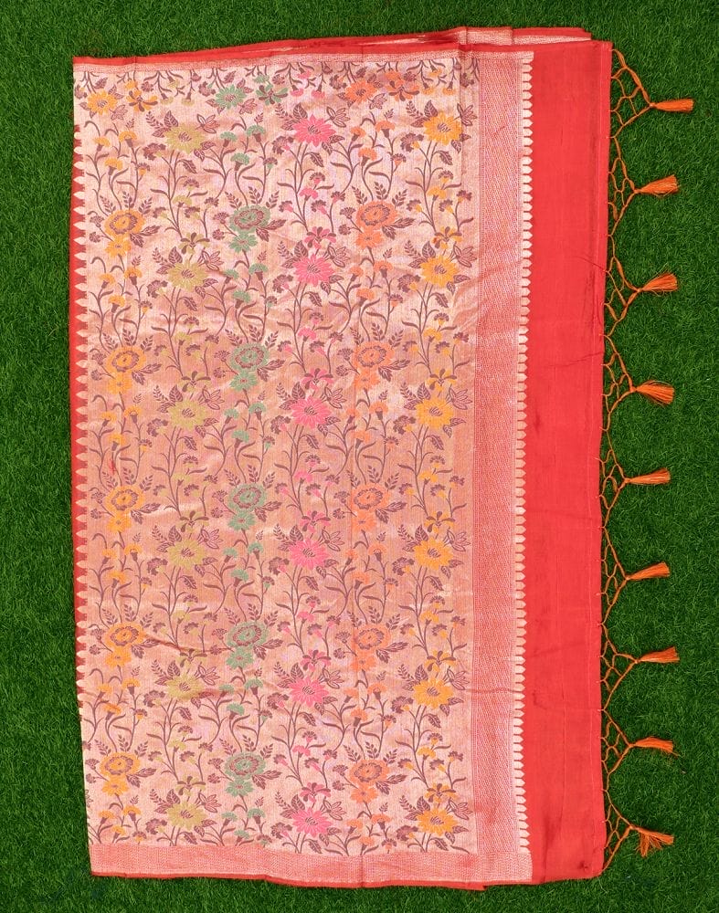 Coral Floral  Banaras Fancy Saree