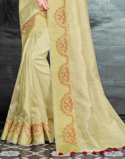 Collection of Lemon Coloured Striped Organza Saree in a gallery layout