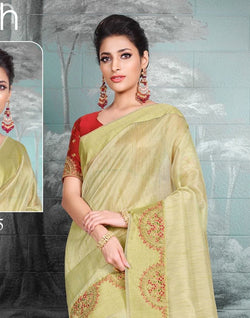 Collection of Lemon Coloured Striped Organza Saree in a gallery layout