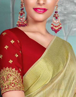 Collection of Lemon Coloured Striped Organza Saree in a gallery layout