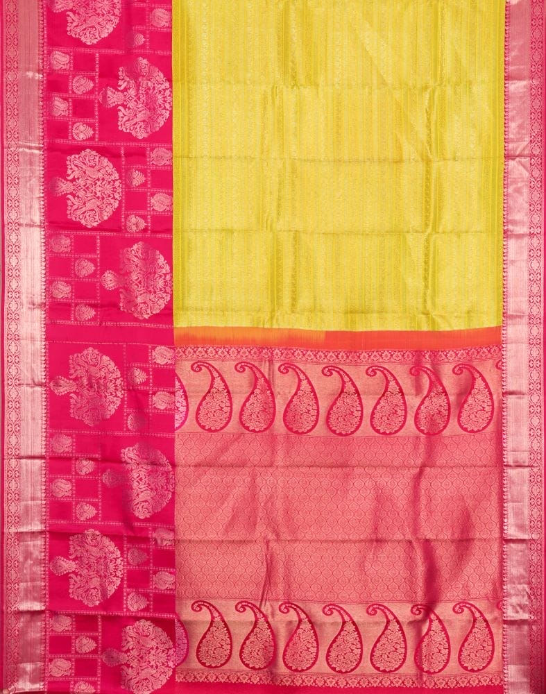 Yellow Coloured Striped Pure Kanchi Pattu Saree