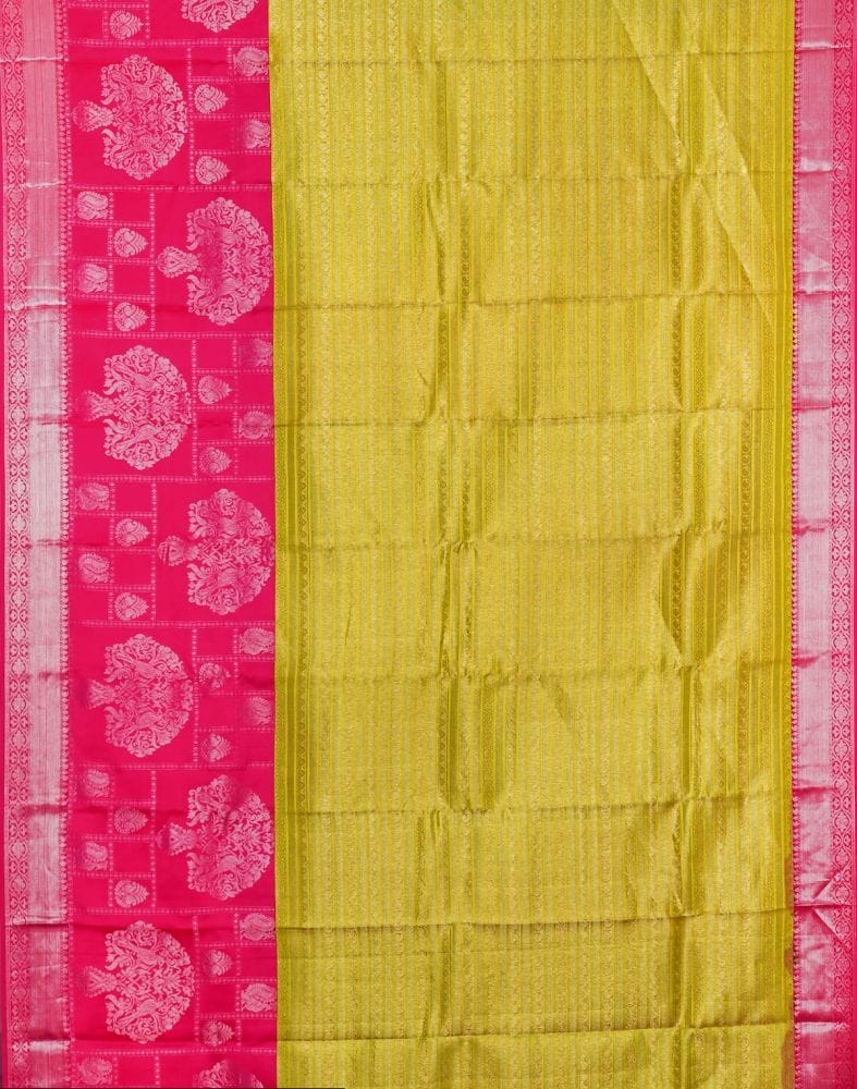 Collection of Yellow Coloured Striped Pure Kanchi Pattu Saree in a gallery layout