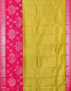 Collection of Yellow Coloured Striped Pure Kanchi Pattu Saree in a gallery layout