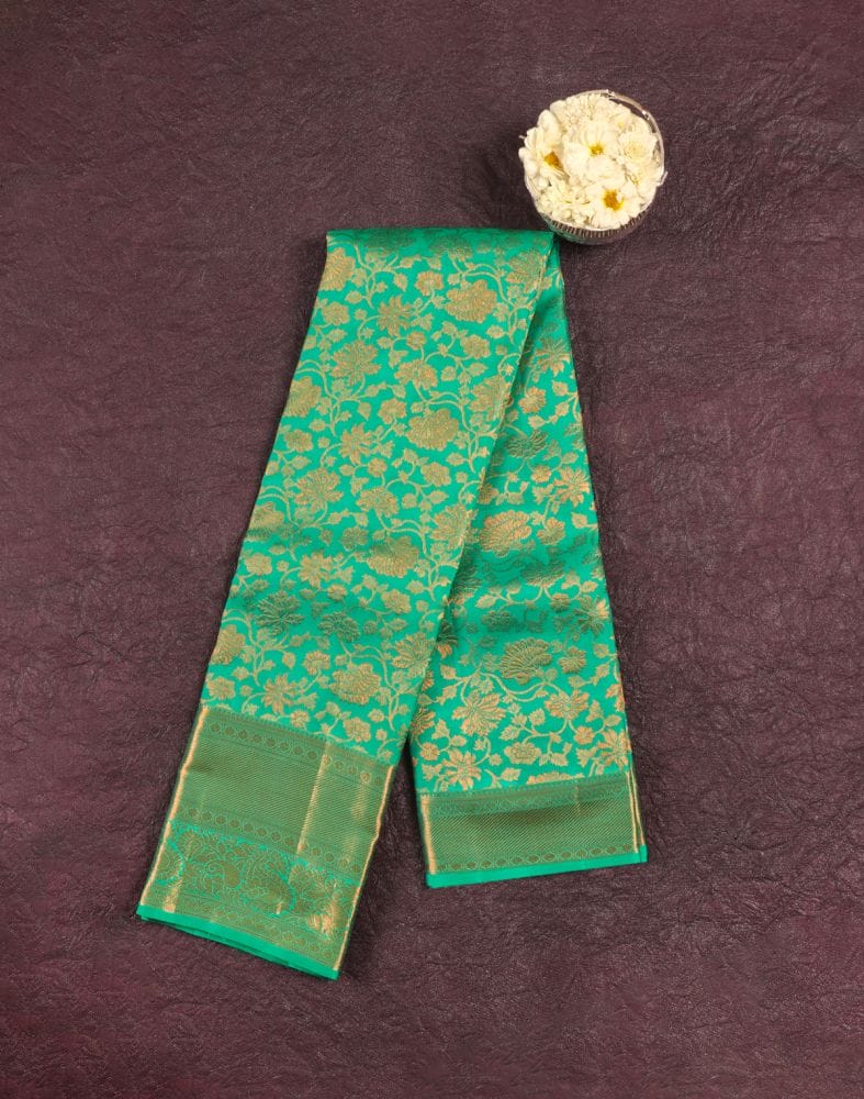 Sea Green Floral Pattern Pure Kanchi Pattu Saree