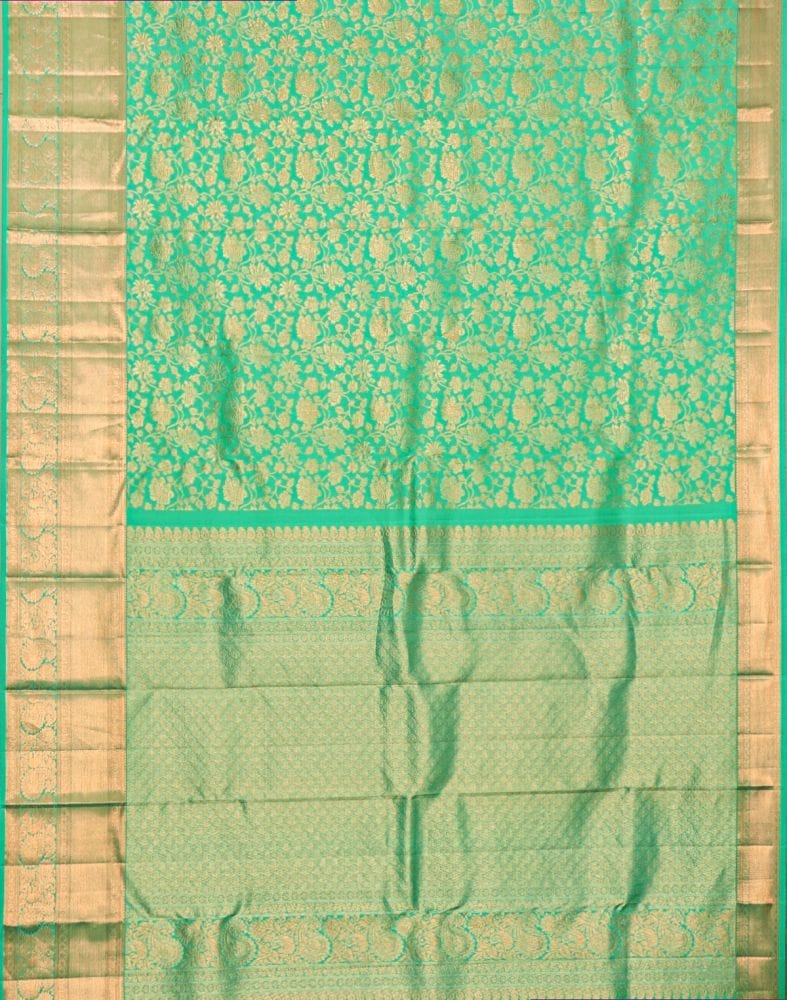 Sea Green Floral Pattern Pure Kanchi Pattu Saree