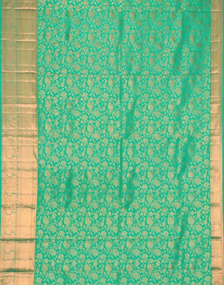 Collection of Sea Green Floral Pattern Pure Kanchi Pattu Saree in a gallery layout