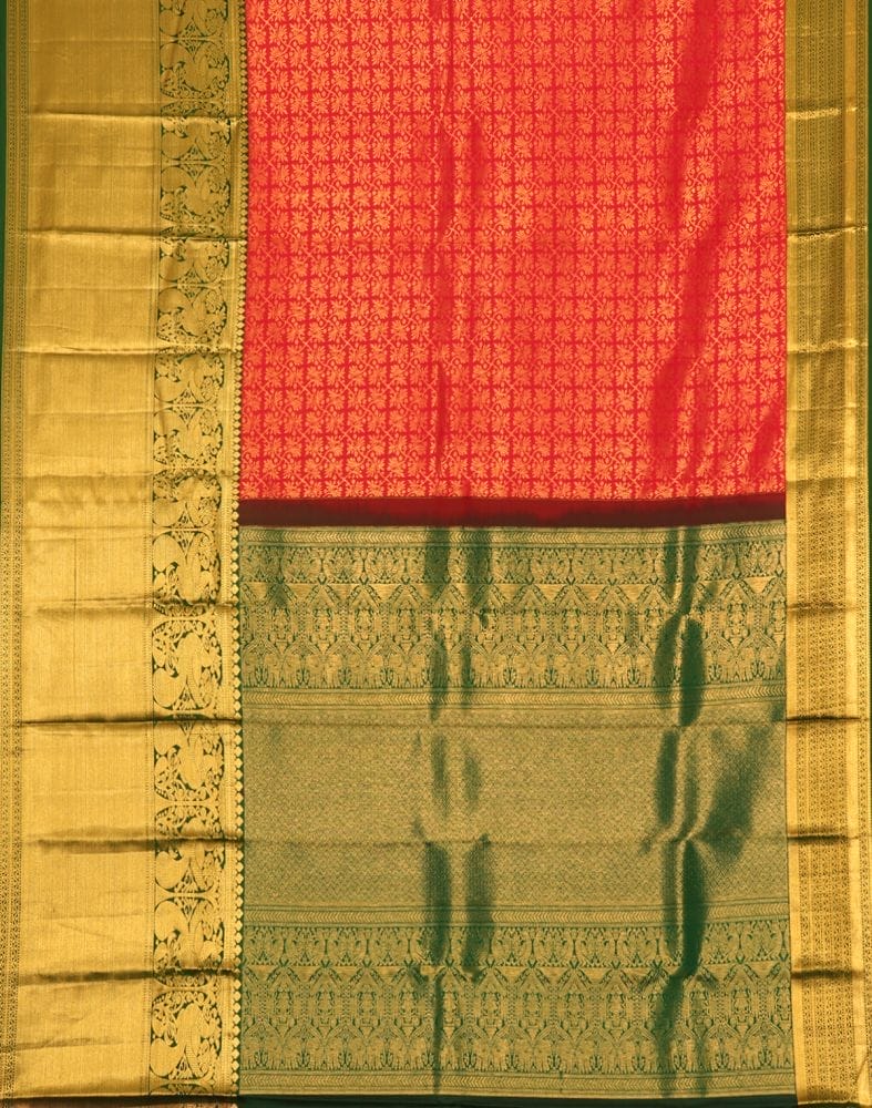 Collection of Red Floral Pure Kanchi Pattu Saree in a gallery layout