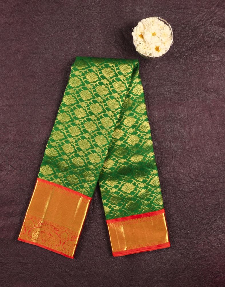 Floral Pattern Green Coloured Pure Kanchi Pattu Saree