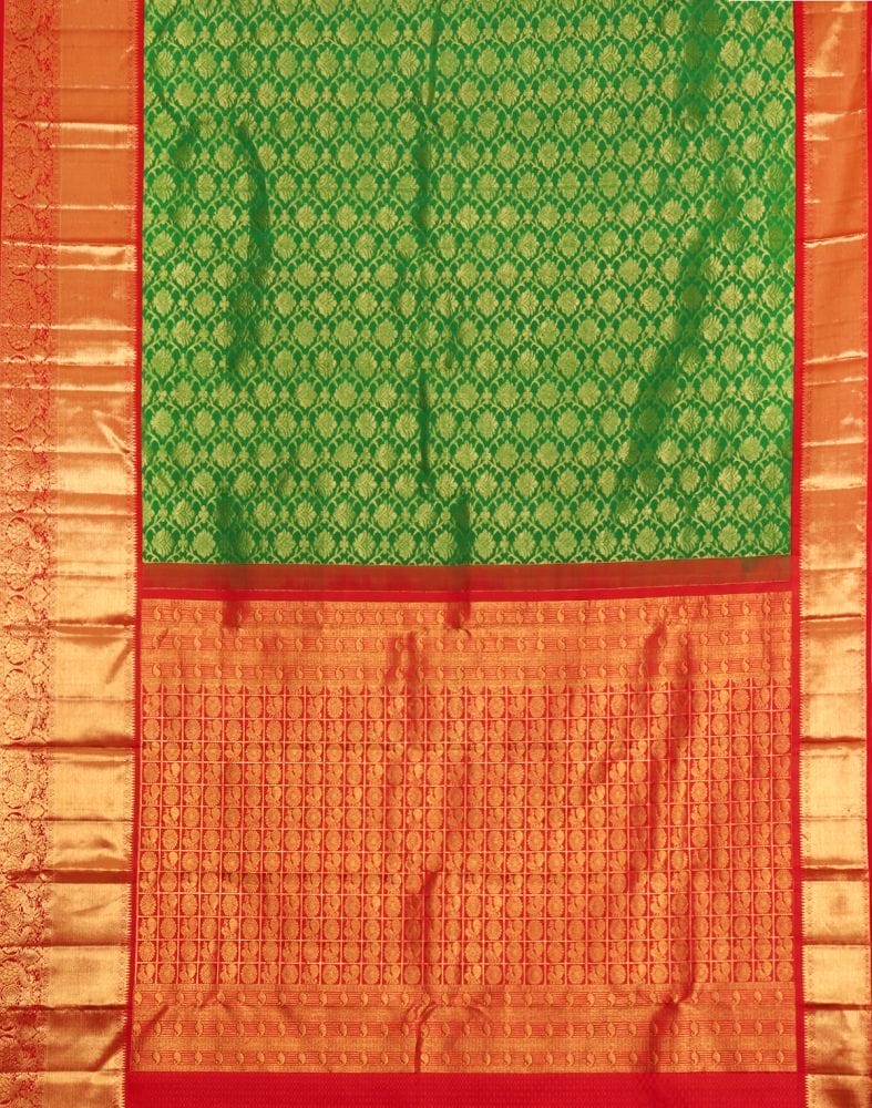 Collection of Floral Pattern Green Coloured Pure Kanchi Pattu Saree in a gallery layout