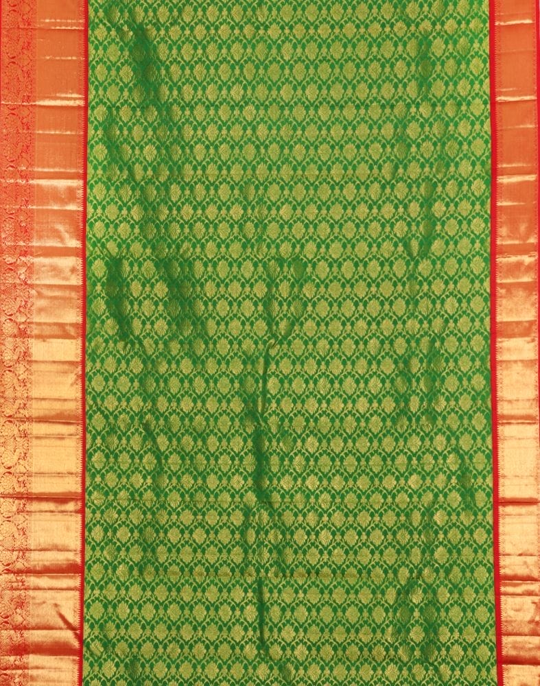 Floral Pattern Green Coloured Pure Kanchi Pattu Saree