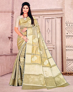 Collection of Light Grey Floral Pattern Tissue Saree in a gallery layout