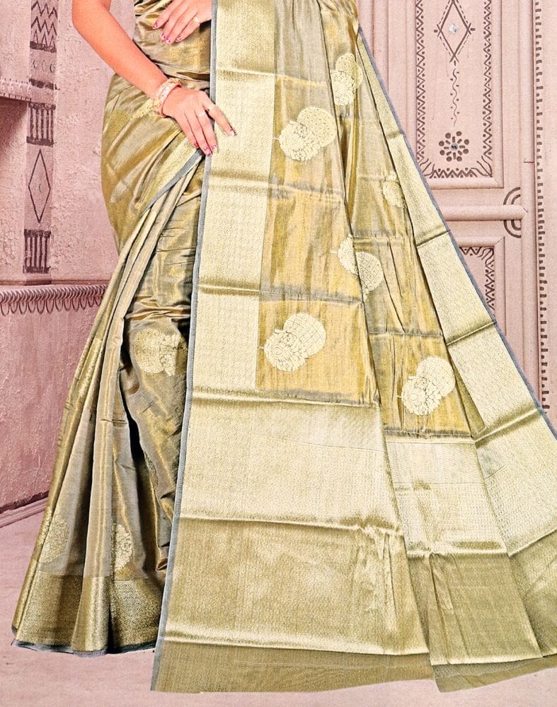 Collection of Light Grey Floral Pattern Tissue Saree in a gallery layout