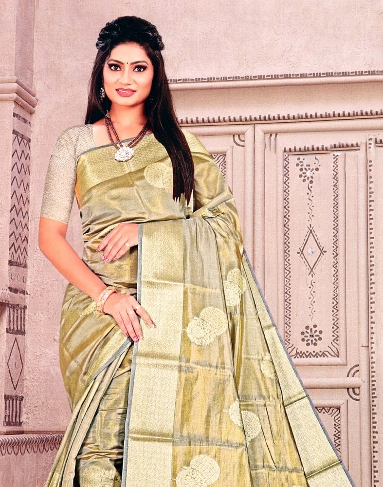 Collection of Light Grey Floral Pattern Tissue Saree in a gallery layout