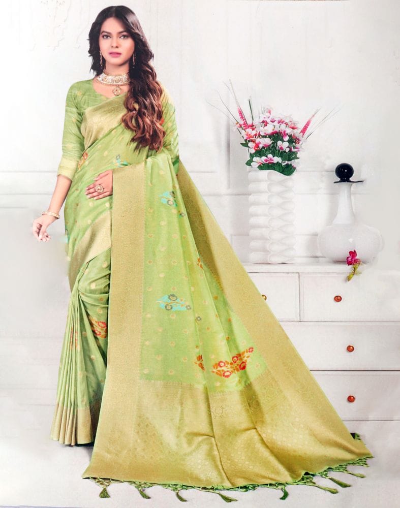 Mehendi Green Floral Banaras Tissue Saree