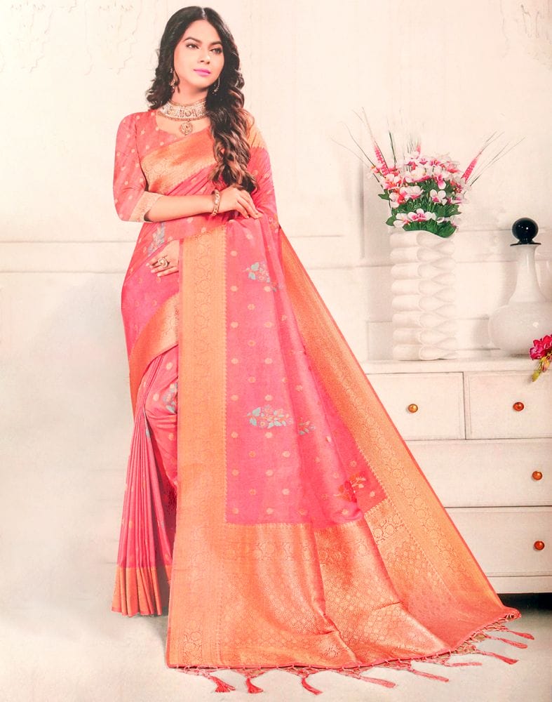 Light Pink Floral Banaras Tissue Saree