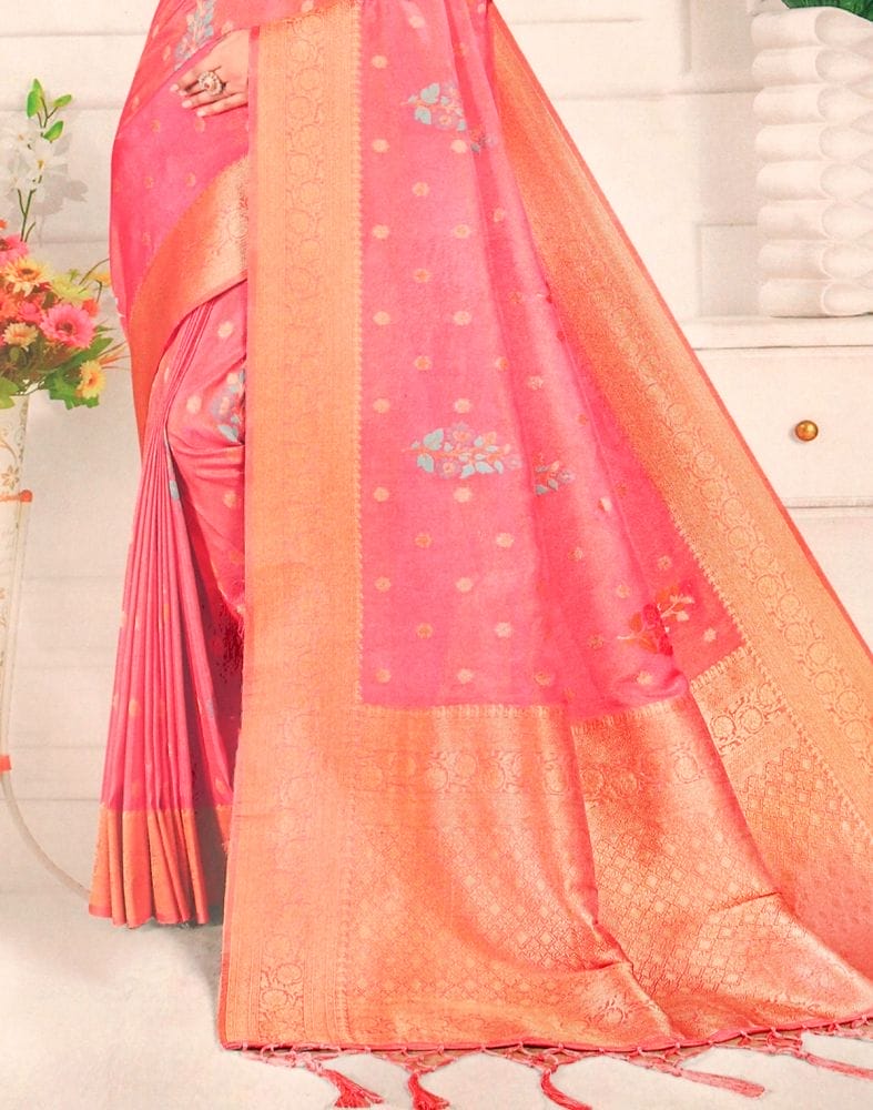 Light Pink Floral Banaras Tissue Saree