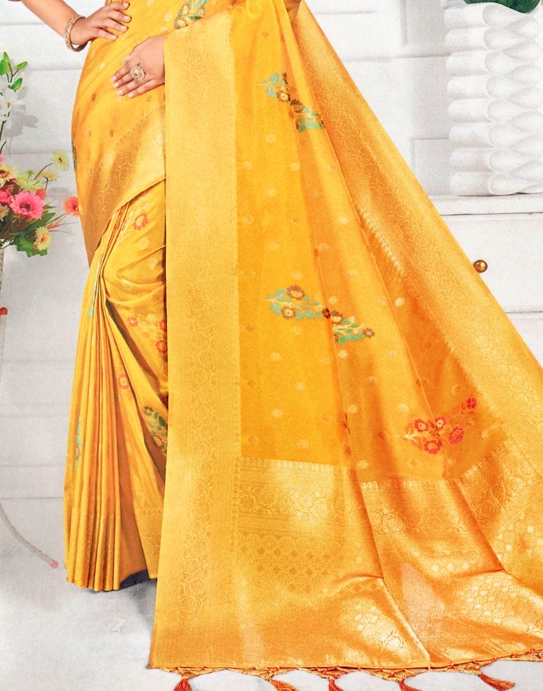 Collection of Banaras Fancy Yellow Colour Floral Saree in a gallery layout