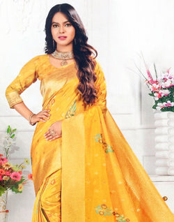 Collection of Banaras Fancy Yellow Colour Floral Saree in a gallery layout