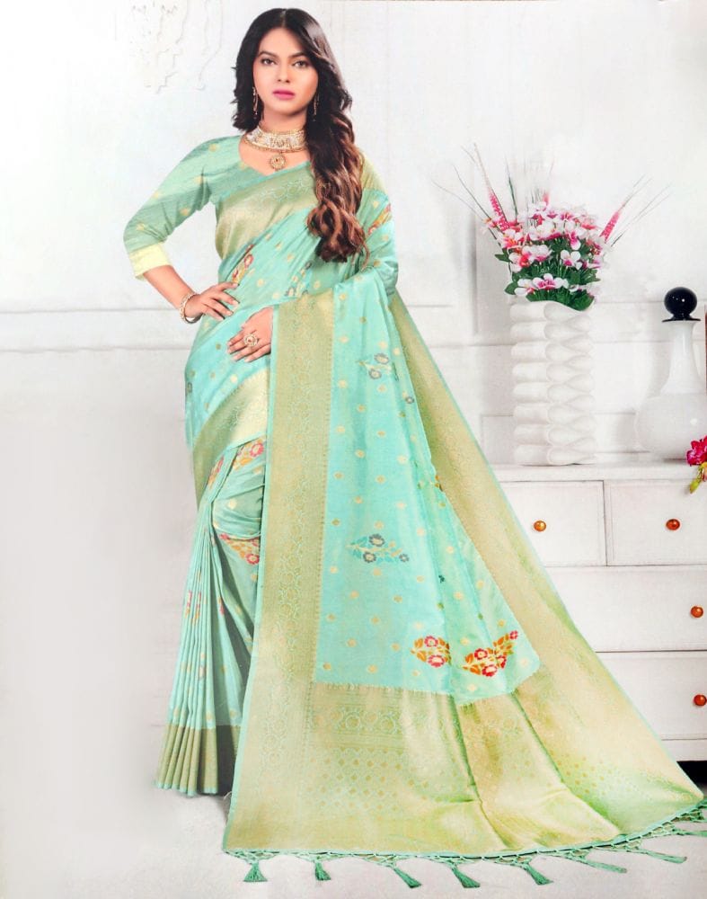 Light Blue Floral Banaras Tissue Saree