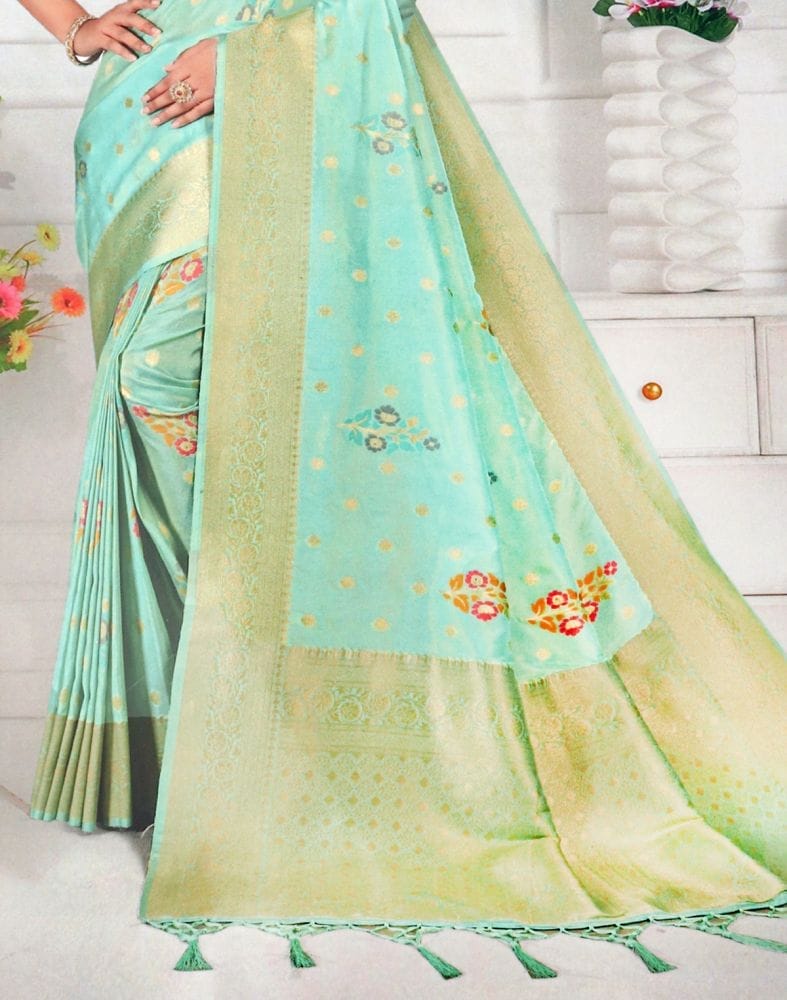 Light Blue Floral Banaras Tissue Saree