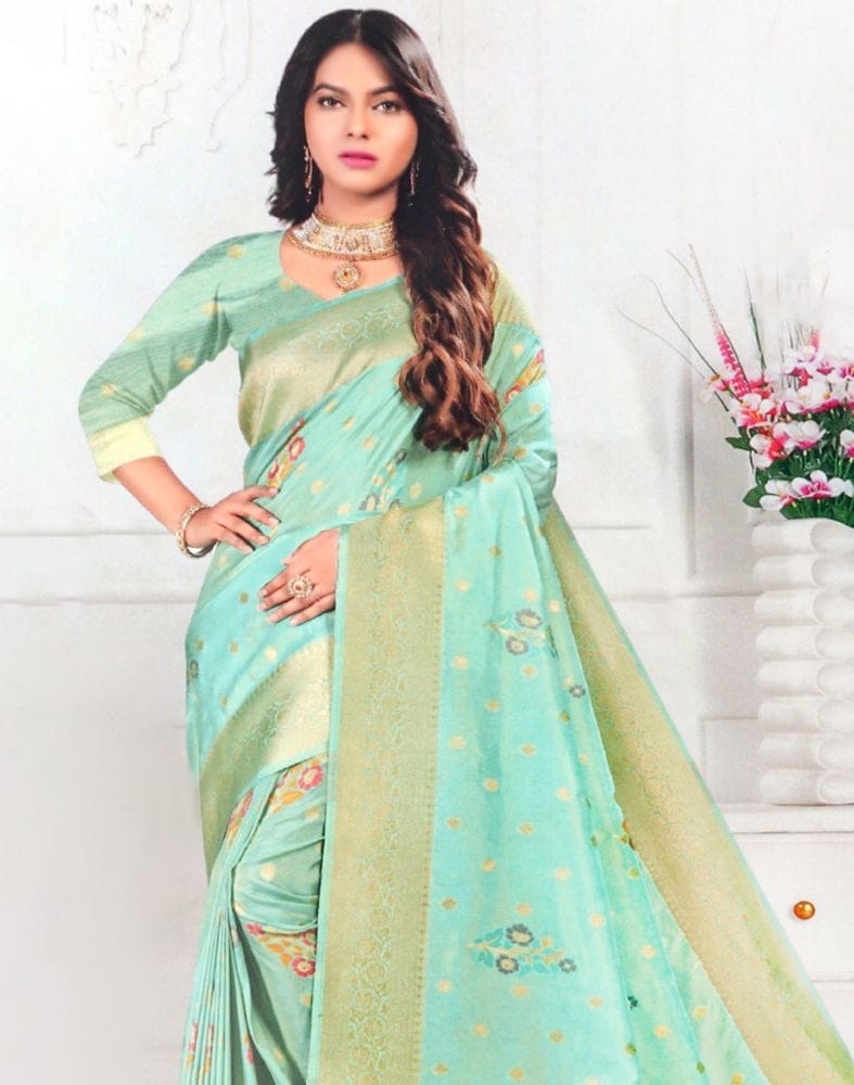 Collection of Light Blue Floral Banaras Tissue Saree in a gallery layout