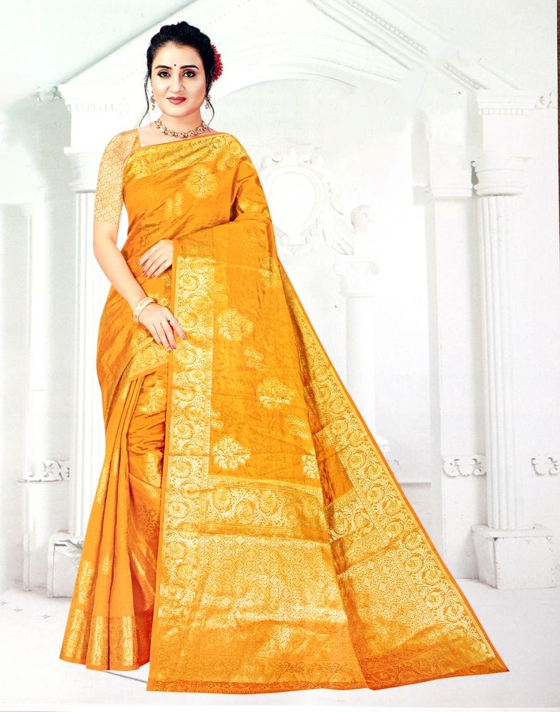 Mustard Floral Tissue Saree