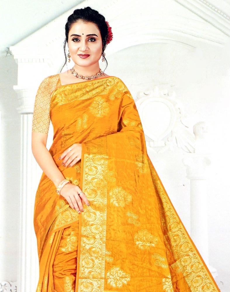 Mustard Floral Tissue Saree