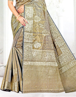 Collection of Grey Coloured Floral Pattern Tissue Saree in a gallery layout