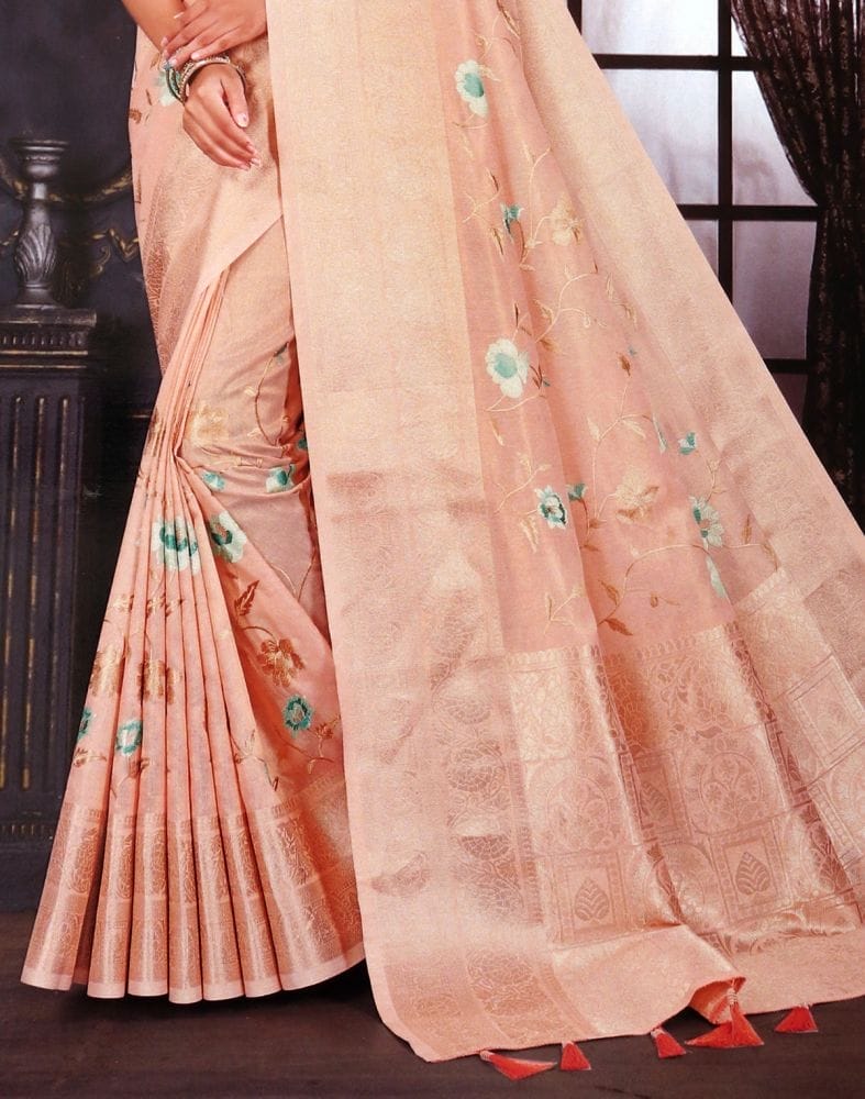 Light Orange Floral Embroidery work Kota Saree