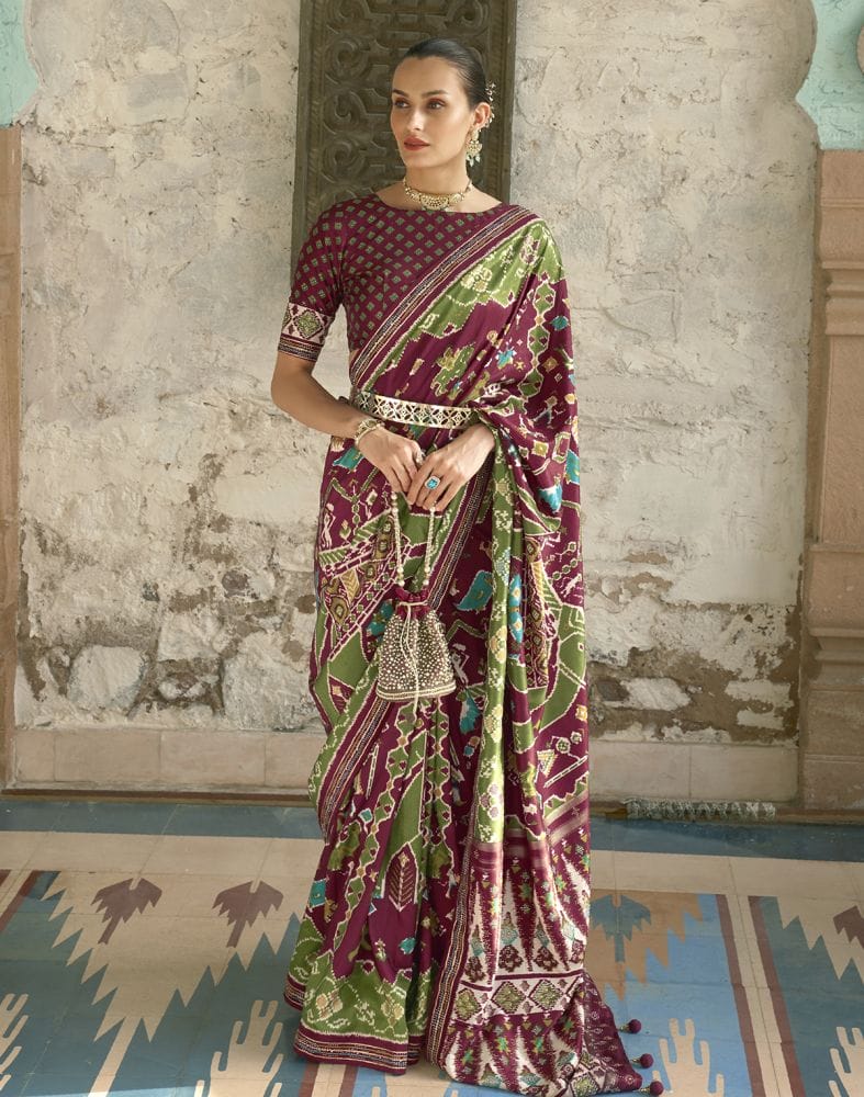 Collection of Maroon Colour Soft Patola Silk Saree in a gallery layout