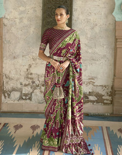 Collection of Maroon Colour Soft Patola Silk Saree in a gallery layout