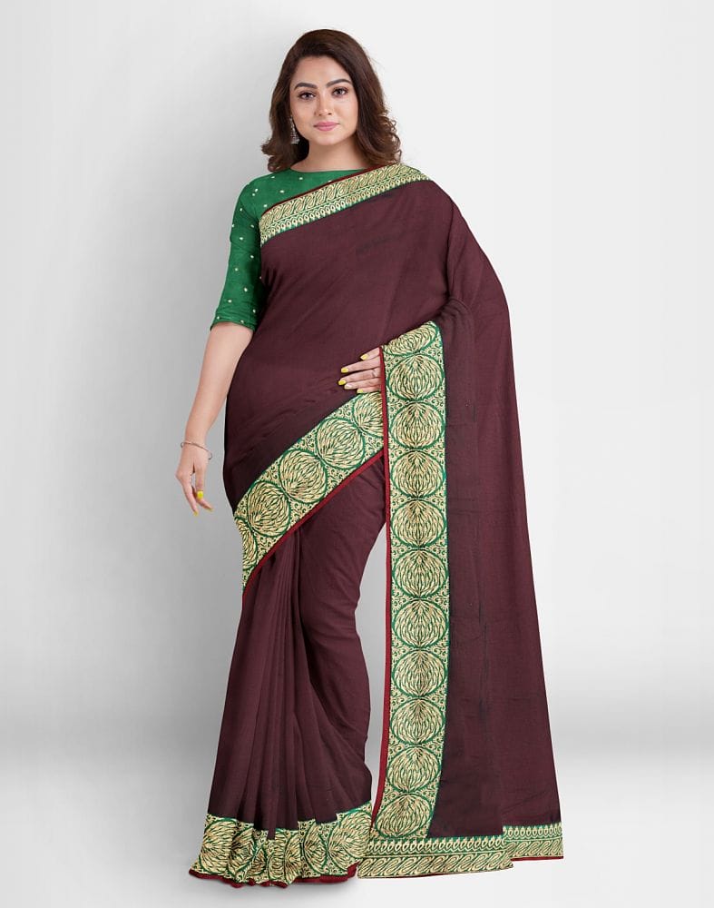 Collection of Maroon Plain Satin Saree in a gallery layout