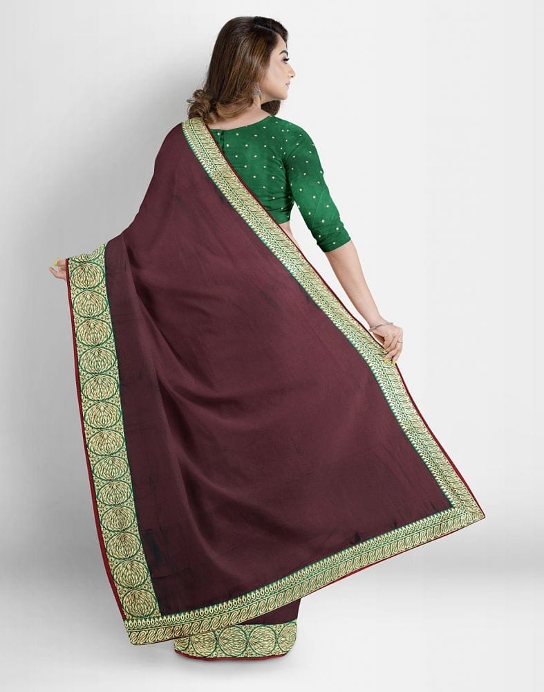 Collection of Maroon Plain Satin Saree in a gallery layout