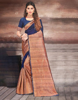 Collection of Navy Blue Plain Thread work Art Silk Saree in a gallery layout