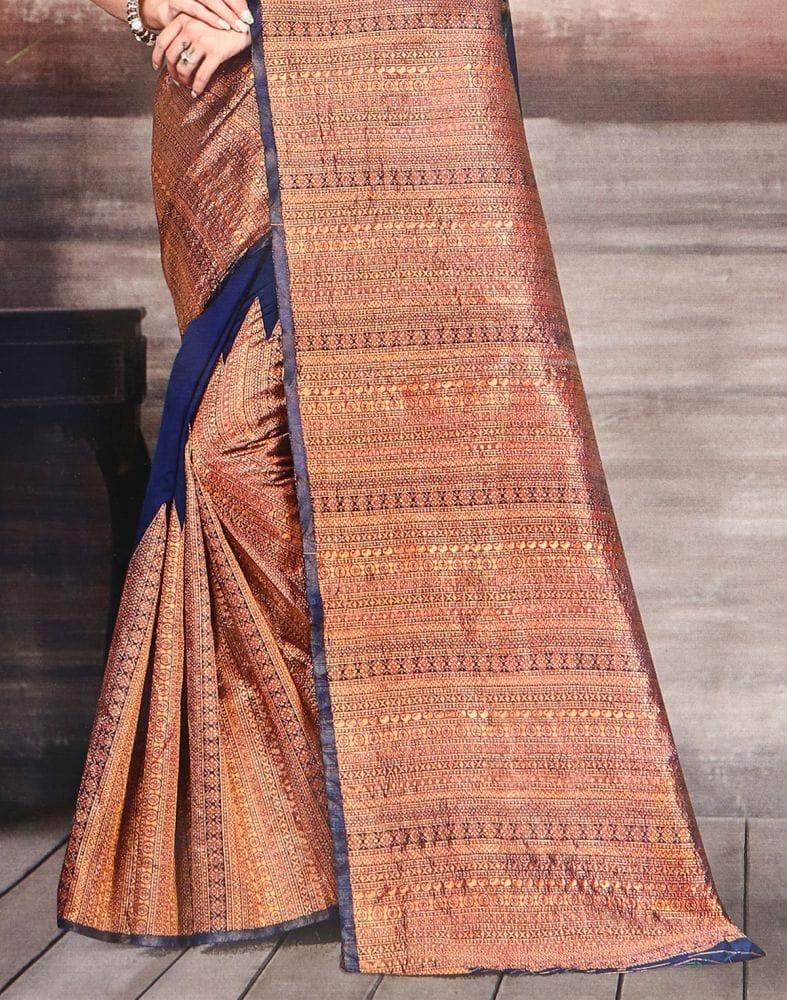 Collection of Navy Blue Plain Thread work Art Silk Saree in a gallery layout