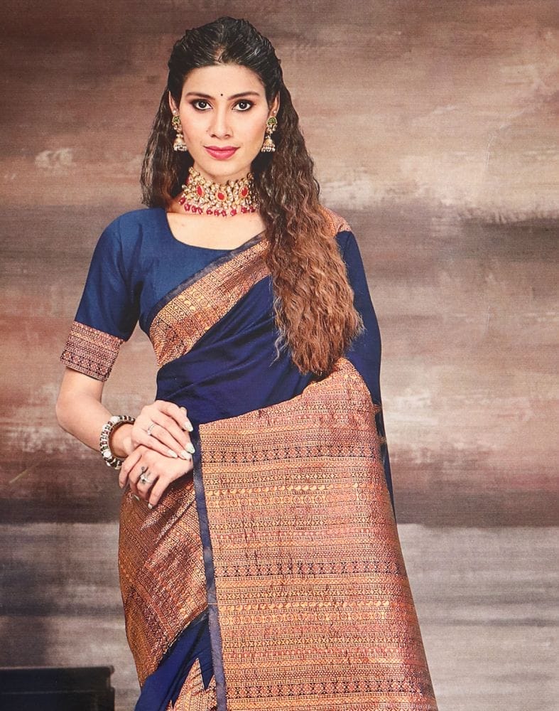 Navy blue plain silk saree hotsell