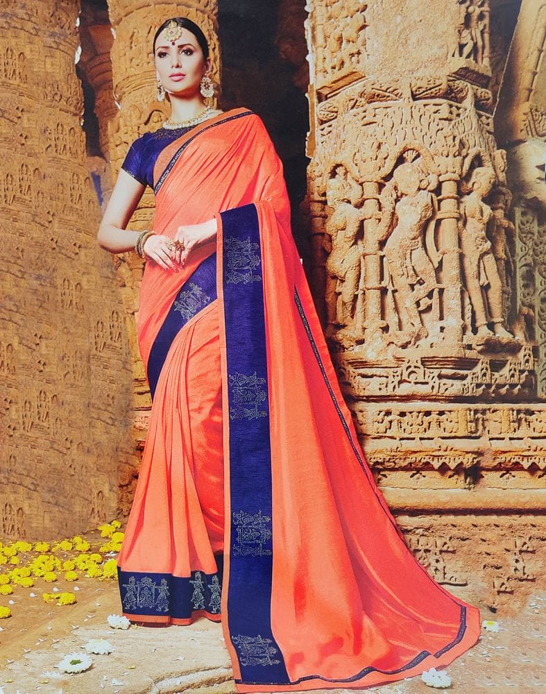 Collection of Orange Art Silk Stones work Saree in a gallery layout