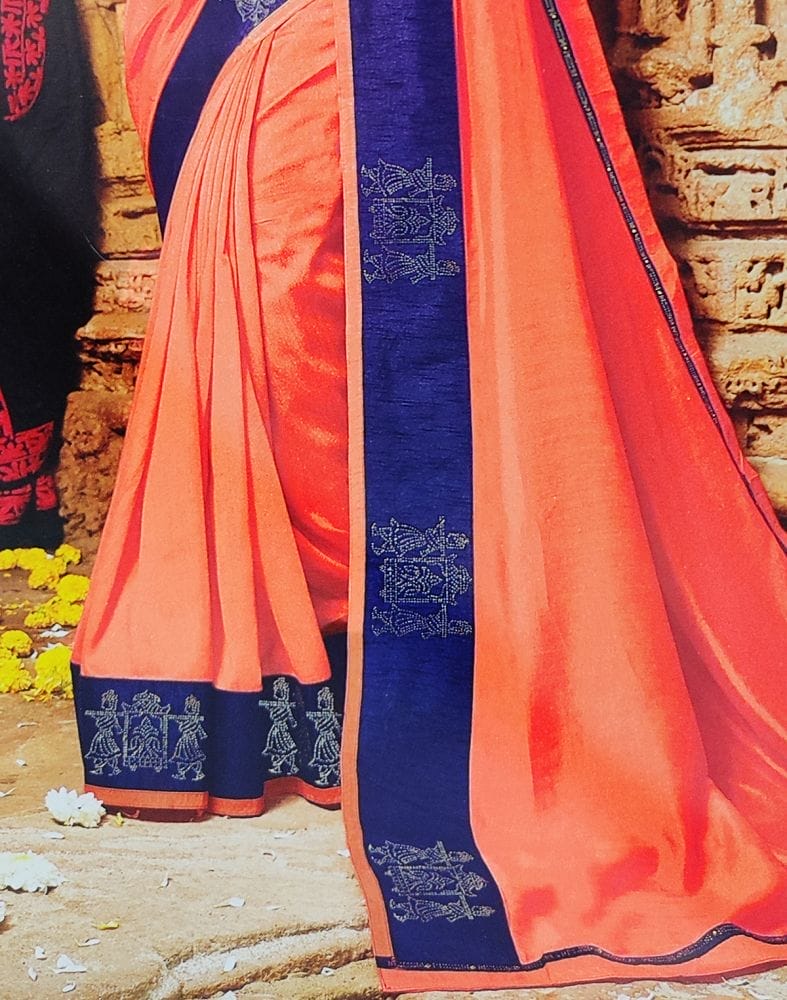 Orange Art Silk Stones work Saree