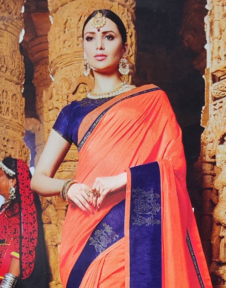 Collection of Orange Art Silk Stones work Saree in a gallery layout