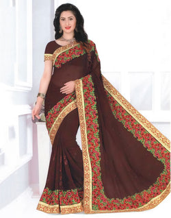 Collection of Brown Paisley Georgette Embroidery Saree in a gallery layout