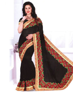 Collection of Black Paisley Georgette Embroidery Saree in a gallery layout