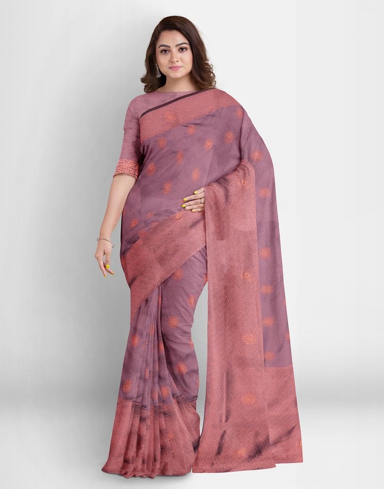 Light Pink Floral Butta Banaras Fancy Saree