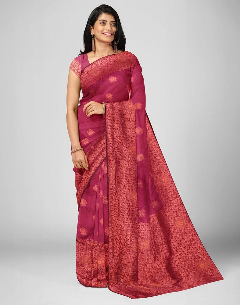 Maroon Floral Butta Banaras Fancy Saree